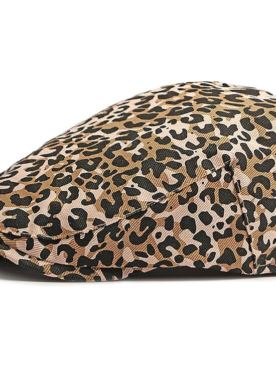 Women\'s Leopard Print Beret Hat Retro Newsboy Ivy Cap Cabbie Flat Cap Pink main image 7